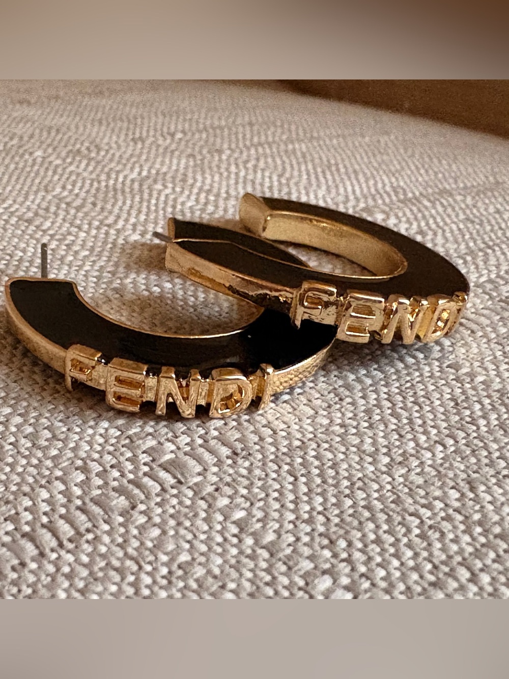 Fendi Black and Gold Enamel Logo Hoops - Picture 4 of 8
